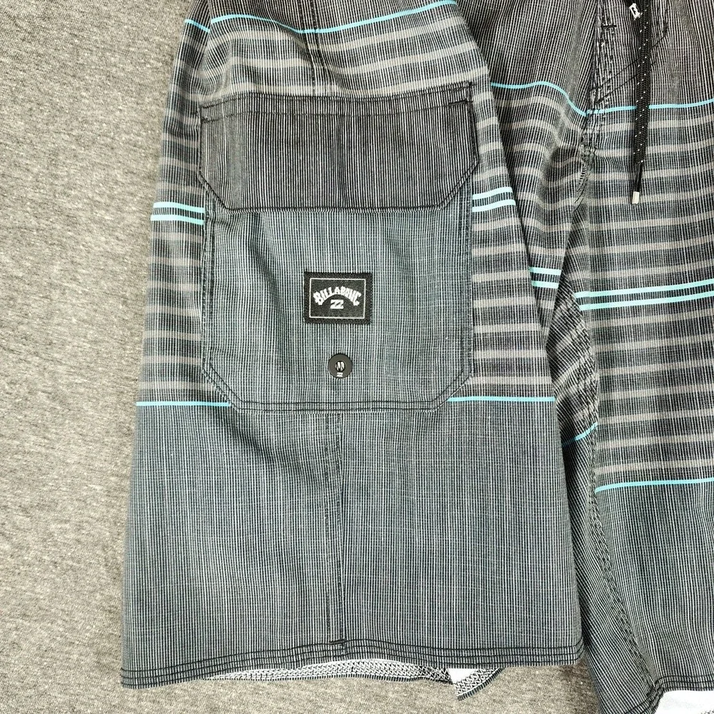 Billabong Board Short 28x11 Men Recycler All Day Pro Stripe Gray Aqua Flat Front